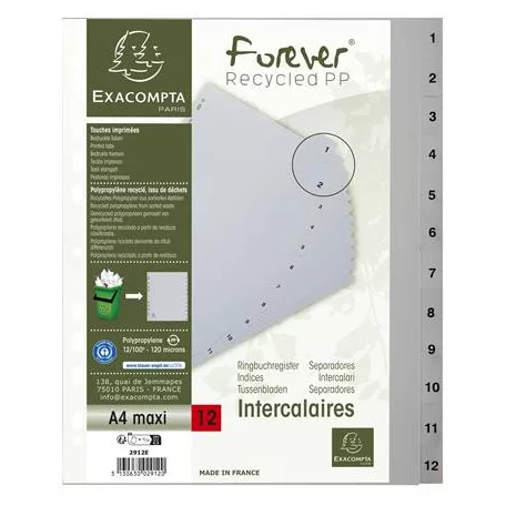 EXACOMPTA Regiszter, műanyag, A4+, 1-12, EXACOMPTA, szürke