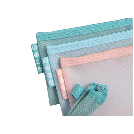 EXACOMPTA Rendszerező tasak, cipzáras, hálós, A6, EXACOMPTA "Chromaline Pastel", vegyes színek