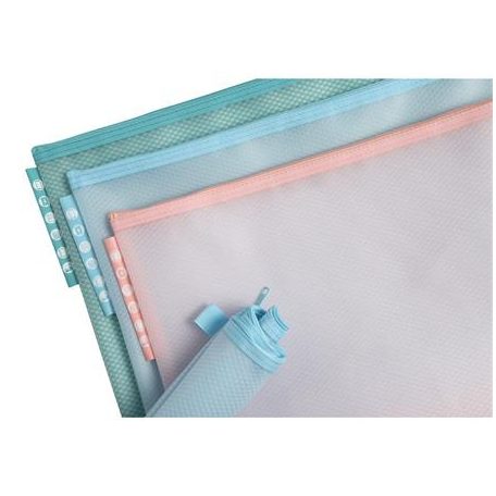 EXACOMPTA Rendszerező tasak, cipzáras, hálós, A4, EXACOMPTA "Chromaline Pastel", vegyes színek