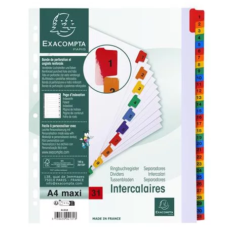 EXACOMPTA Regiszter, karton, A4+, 1-31, EXACOMPTA, fehér