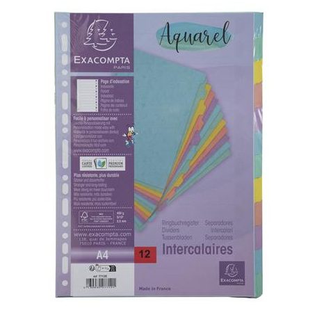 EXACOMPTA Regiszter, karton, A4, 12 részes, EXACOMPTA "Aquarel"