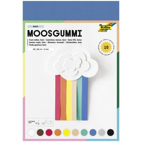 FOLIA Moosgumi, 20x29 cm, 10 lap, FOLIA "Basic", 10 különböző szín