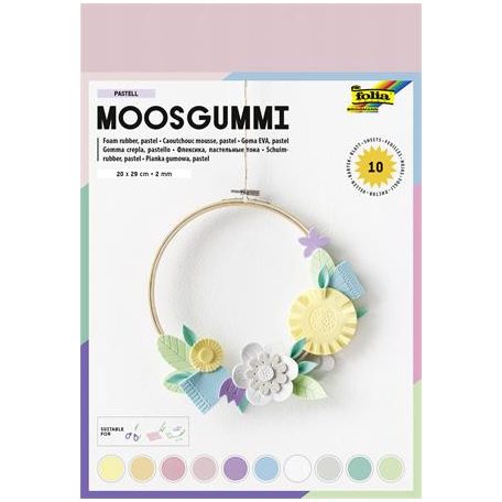 FOLIA Moosgumi, 20x29 cm, 10 lap, FOLIA "Pastel", 10 különböző pasztel szín