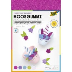   FOLIA Moosgumi, öntapadó, csillámos, 20x29 cm, 5 lap, FOLIA "Magic", 5 különböző szín