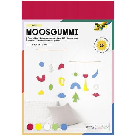 FOLIA Moosgumi, 20x29 cm, 15 lap, FOLIA "Happy", 5 különböző szín