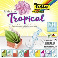   FOLIA Origami papír, 15x15 cm, 80 g, 50 lap, FOLIA "Tropical", 10 különböző minta