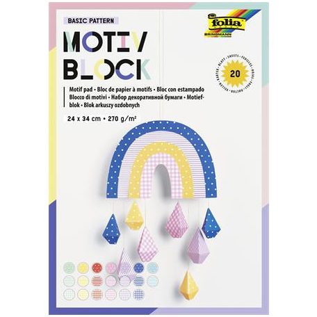 FOLIA Dekorkarton, 2 oldalas, 24x34 cm, 270 g, 20 lap, FOLIA "Basic Rainbow", 20 különböző minta