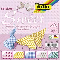  FOLIA Origami papír, 15x15 cm, 80 g, 50 lap, FOLIA "Sweet", 5 különböző minta
