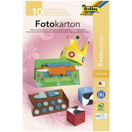 FOLIA Dekorkarton, 2 oldalas, 22x33 cm, 300 g, 10 lap, FOLIA, vegyes színek