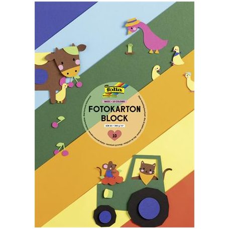 FOLIA Dekorkarton, 2 oldalas, A3, 300 g, 10 lap, FOLIA, „Basic”, vegyes színek