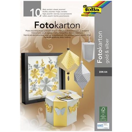 FOLIA Dekorkarton tömb, A4, 300 g, 10 lap, FOLIA, arany-ezüst