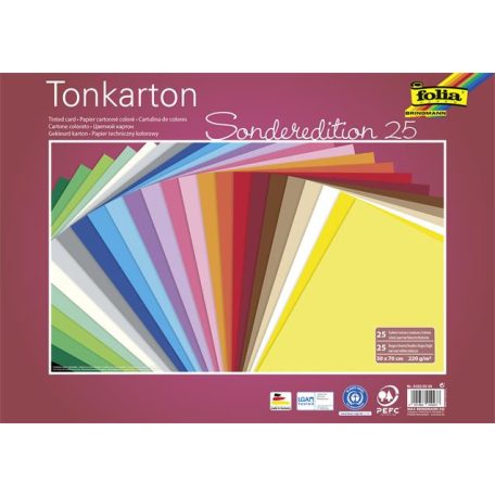 FOLIA Dekorkarton, 2 oldalas, 50x70cm, 220 g, 25 lap, FOLIA, vegyes színek