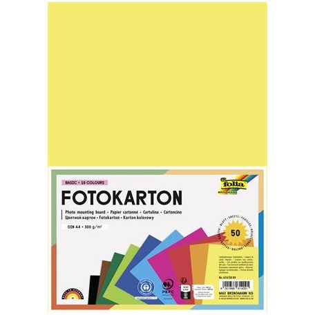 FOLIA Dekorkarton, 2 oldalas, A4, 300 g, 10x5 lap, FOLIA, vegyes színek