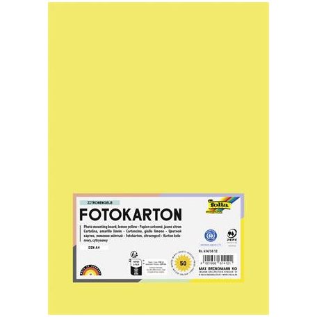 FOLIA Dekorkarton, 2 oldalas, A4, 300 g, 50 lap, FOLIA, citromsárga