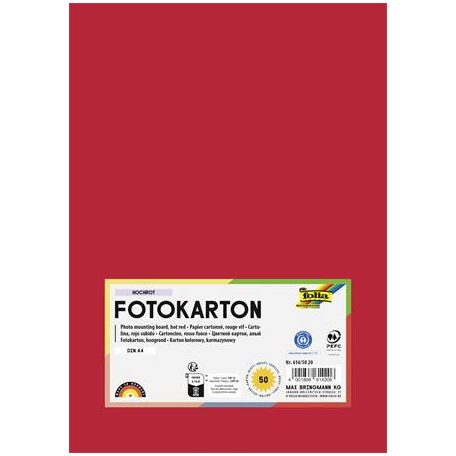 FOLIA Dekorkarton, 2 oldalas, A4, 300 g, 50 lap, FOLIA, tűzpiros