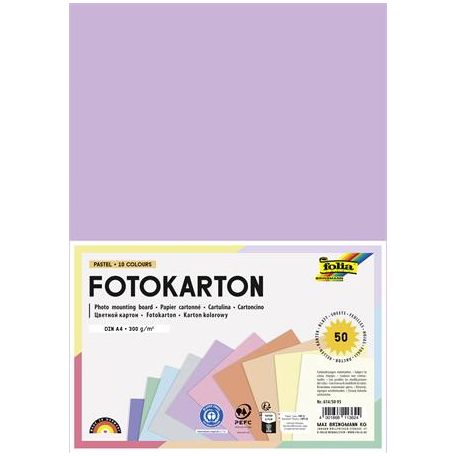 FOLIA Dekorkarton, 2 oldalas, A4, 300 g, 10x5 lap, FOLIA, „Pastel”, vegyes színek