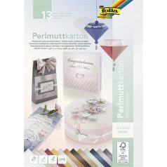   FOLIA Dekorkarton, 2 oldalas, 25x35 cm, 13 lap, 250 g, FOLIA, 13 különböző gyöngyház szín