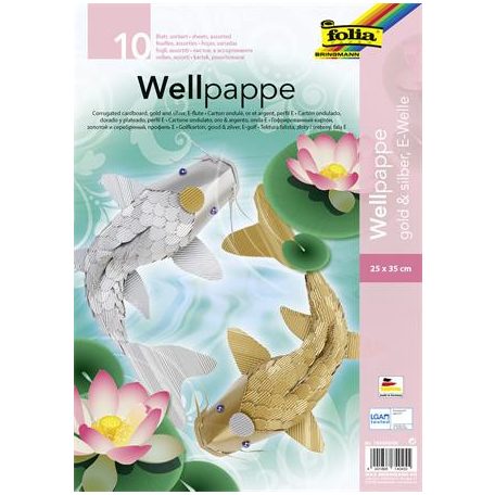 FOLIA Hullámkarton, 25x35 cm, 10 lap, FOLIA, arany és ezüst vegyes színek