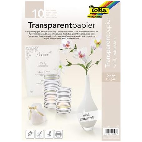 FOLIA Pauszpapír, A4, 115 g, 10 lap, FOLIA, fehér