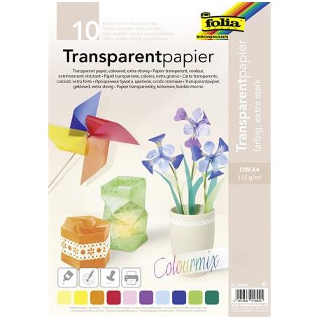 FOLIA Transzparens papír, A4, 115 g, 10 lap, FOLIA, vegyes színek