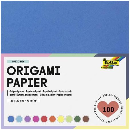 FOLIA Origami papír, 20x20 cm, 70 g, 100 lap, FOLIA, vegyes színek