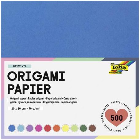 FOLIA Origami papír, 20x20 cm, 70 g, 500 lap, FOLIA, vegyes színek