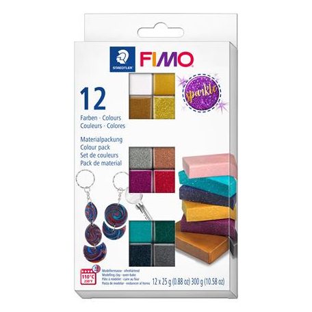 FIMO Gyurma, készlet, 12x25 g, égethető, FIMO "Effect Colours", 12 különböző csillámos szín