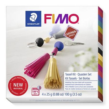 FIMO Gyurma készlet, 4x25 g, égethető, FIMO "Leather Effect", kulcstartó