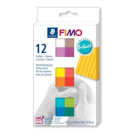 FIMO Gyurma, készlet, 12x25 g, égethető, FIMO "Soft Brillant", 12 különböző szín