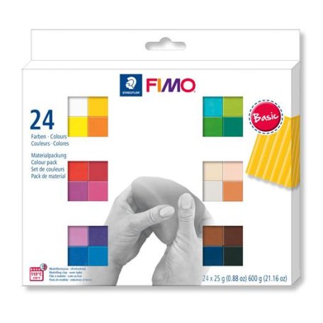 FIMO Gyurma, készlet, 24x25g, égethető,  FIMO "Soft Basic", 24 különböző szín