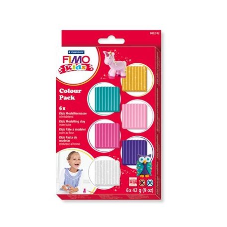 FIMO Gyurma készlet, 6x42 g, égethető, lányoknak, FIMO "Kids Color Pack", 6 különböző szín