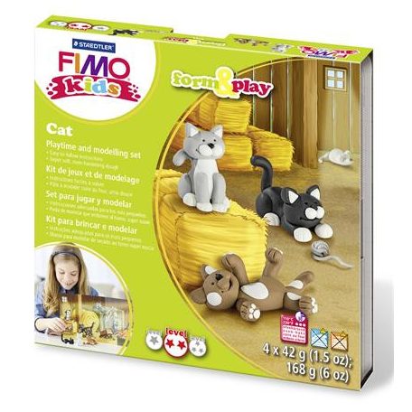 FIMO Gyurma készlet, 4x42 g, égethető, FIMO "Kids Form & Play", cicák