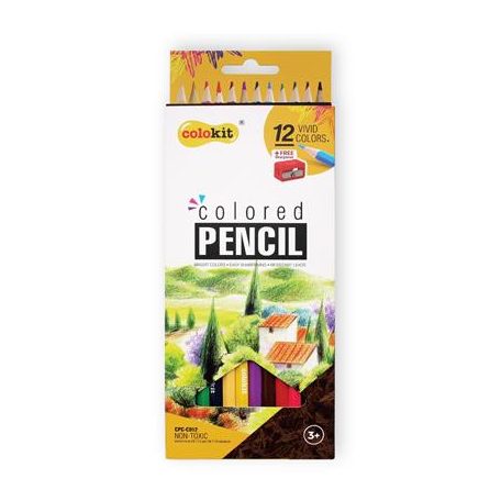 COLOKIT Színes ceruza készlet, hatszögletű, hegyezővel, COLOKIT, 12 különböző szín