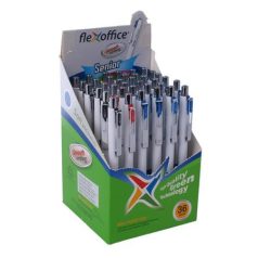   FLEXOFFICE Golyóstoll, 0,4 mm, nyomógombos, vegyes színű tolltest, FLEXOFFICE "Senior", kék