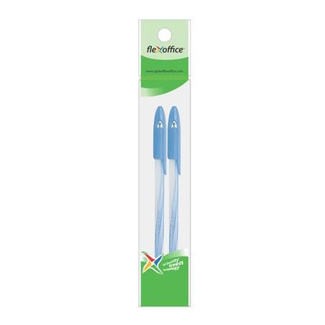 FLEXOFFICE Golyóstoll, 0,3 mm, 2 db/bliszter, kupakos, FLEXOFFICE "Candee", kék