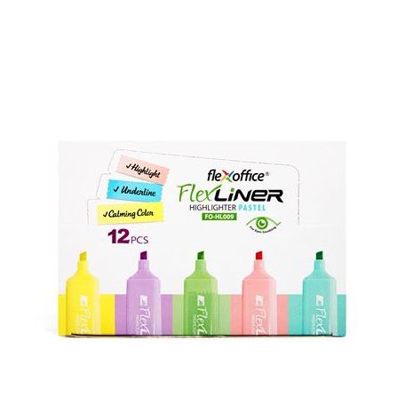 FLEXOFFICE Szövegkiemelő készlet, 1-5 mm, FLEXOFFICE "Flexliner", vegyes pasztell színek