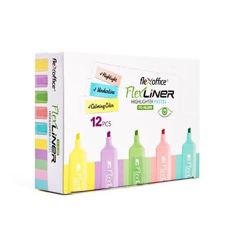 FLEXOFFICE Szövegkiemelő készlet, 1-5 mm, FLEXOFFICE "Flexliner", vegyes pasztell színek