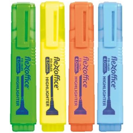 FLEXOFFICE Szövegkiemelő készlet, 1-4 mm, FLEXOFFICE "HL05", 4 különböző szín