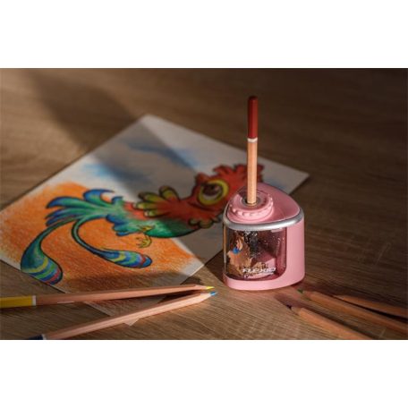 FLEXOFFICE Hegyező, elemes, asztali, FLEXOFFICE "Flexio", rózsaszín