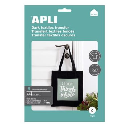 APLI Fólia, vasalható, A4, tintasugaras nyomtatóba, sötét pólóhoz, APLI