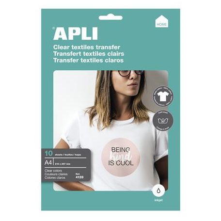 APLI Fólia, vasalható, A4, tintasugaras nyomtatóba, fehér pólóhoz, APLI