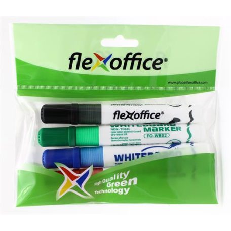 FLEXOFFICE Táblamarker, 2,5 mm, kúpos, szett, FLEXOFFICE "WB02", 4 szín