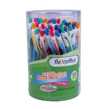FLEXOFFICE Zseléstoll, 0,35 mm, nyomógombos, vegyes színű test, FLEXOFFICE "Trendee", kék