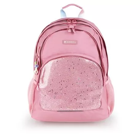 GABOL Hátizsák, iskolatáska, cipzáras, GABOL "Glam", rózsaszín csillámos
