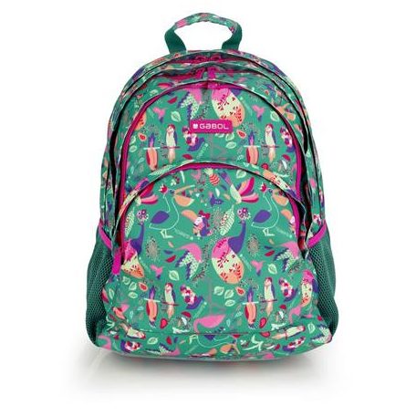 GABOL Hátizsák, iskolatáska, cipzáras, GABOL "Vida", zöld, trópusi mintás