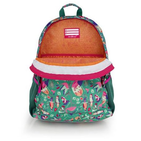GABOL Hátizsák, iskolatáska, cipzáras, GABOL "Vida", zöld, trópusi mintás