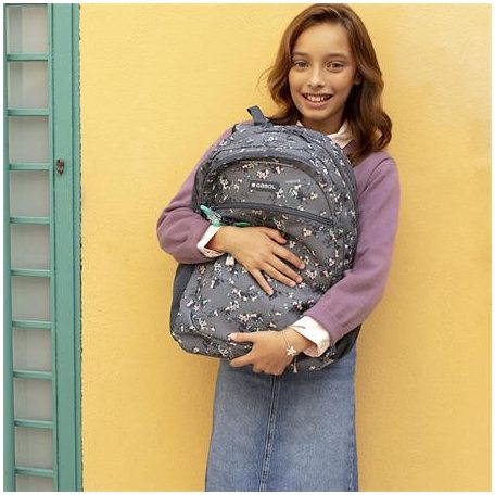 GABOL Hátizsák, iskolatáska, cipzáras, GABOL "Secret", szürke, virágmintás