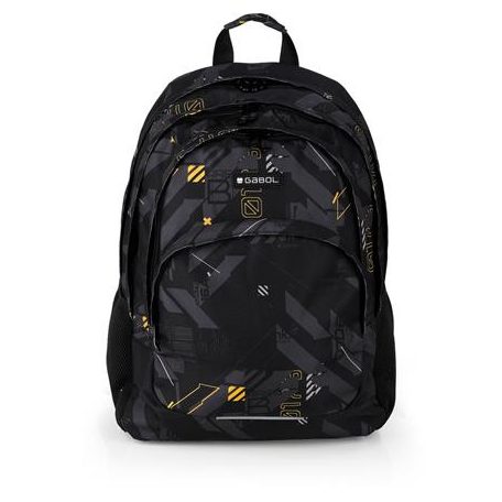 GABOL Hátizsák, iskolatáska, cipzáras, GABOL "Byte", fekete, geometrikus mintás
