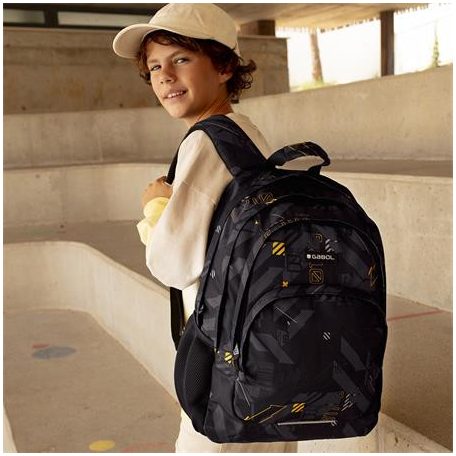 GABOL Hátizsák, iskolatáska, cipzáras, GABOL "Byte", fekete, geometrikus mintás