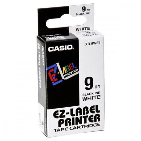 CASIO Feliratozógép szalag, 9 mm x 8 m, CASIO, fehér-fekete